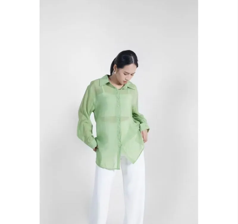 kemeja hijau kemeja kantor kemeja pantai shirt blouse hijau photo 1