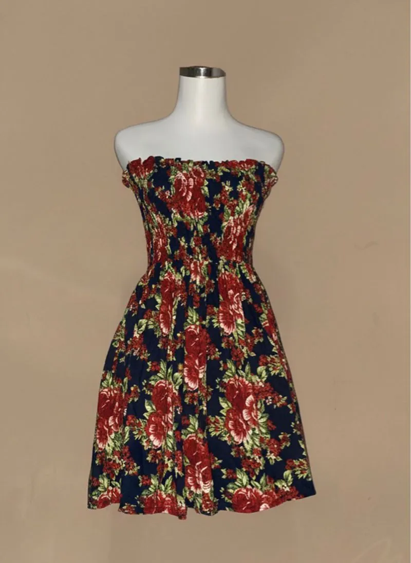 Dress Mini Kemben Kerut Motif Bunga Cantik photo 1