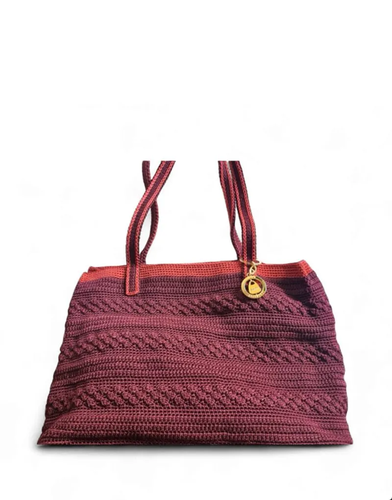 Tas Dowa maroon and orange crocheted handbag photo 1