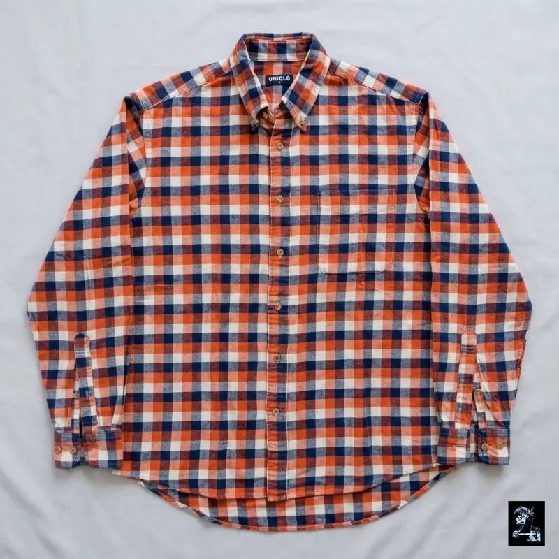 Kemeja Flannel Uniqlo Atasan Kotak Kotak Unisex photo 1