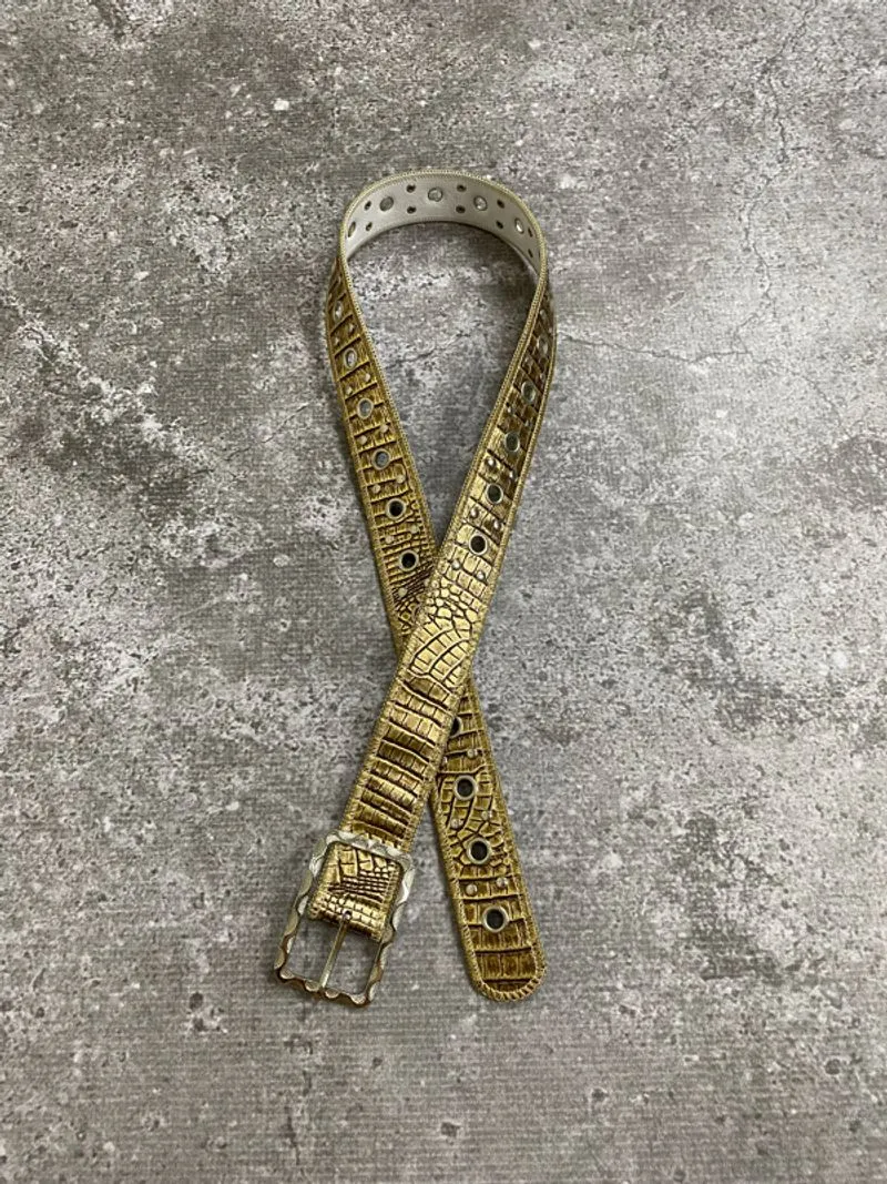 Y2K Snake skin gold studded leather belt photo 1