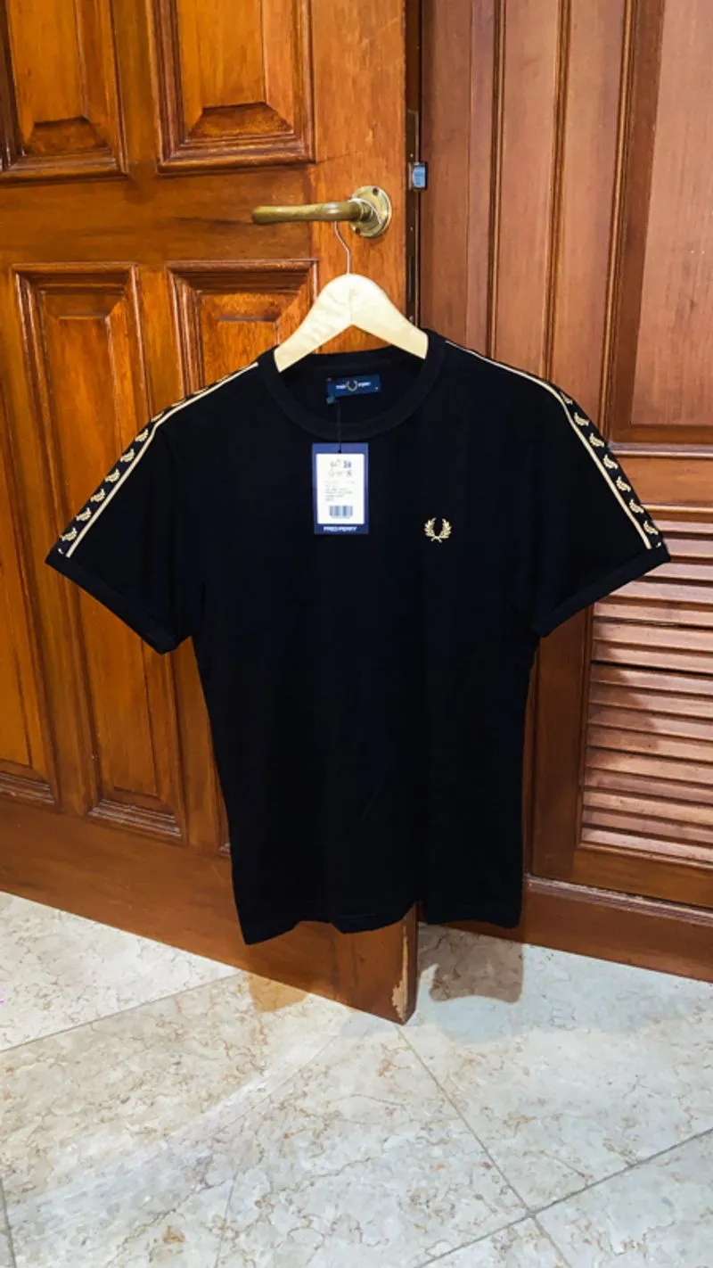 Kaos Fred Perry Taped Tshirt Black Gold  Hitam Emas BNWT photo 1