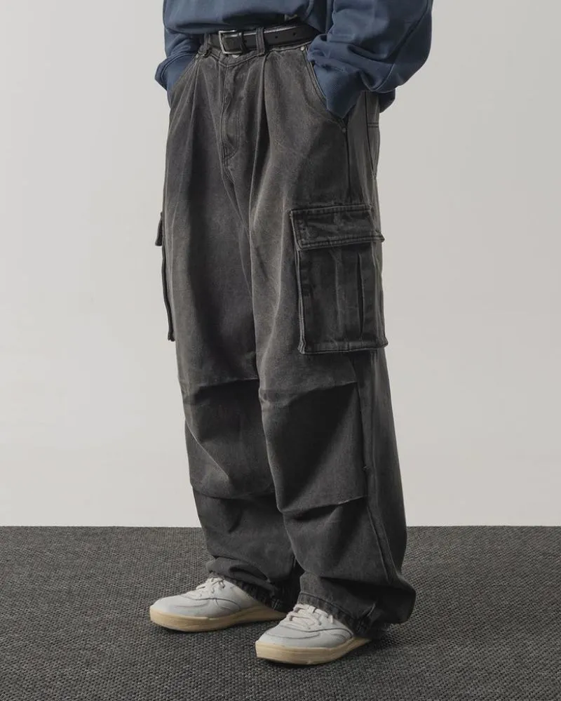 MUSINSA | Dimitri Black Cargo Wide Baggy Jeans Washed photo 1