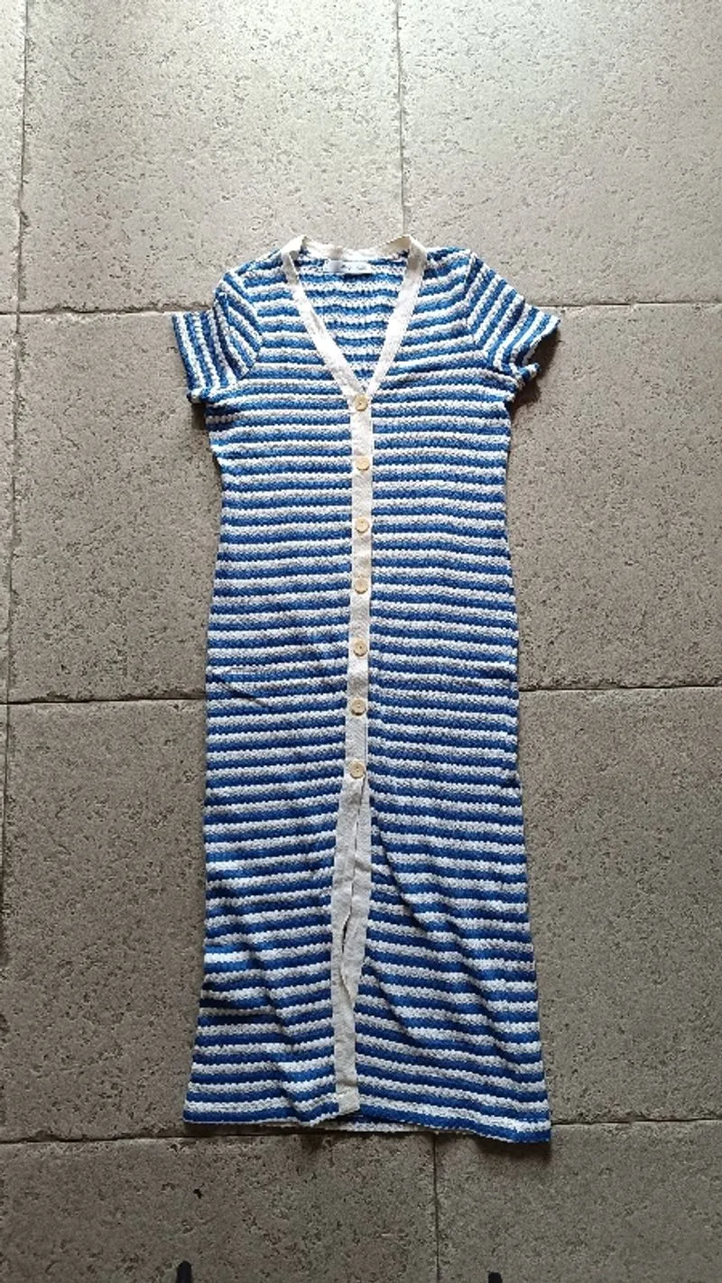 Mango Blue Striped V-Neck Summer Dress photo 1