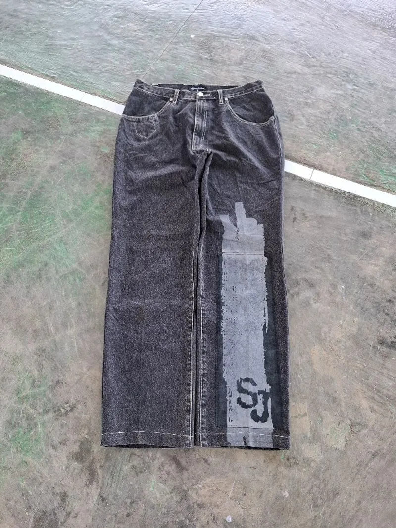 Sean jhon y2k hiphop baggy double knee art jeans photo 1