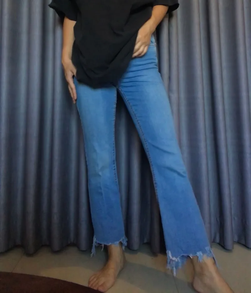 ZARA Vintage Casual Ripped jeans Wanita blue photo 1