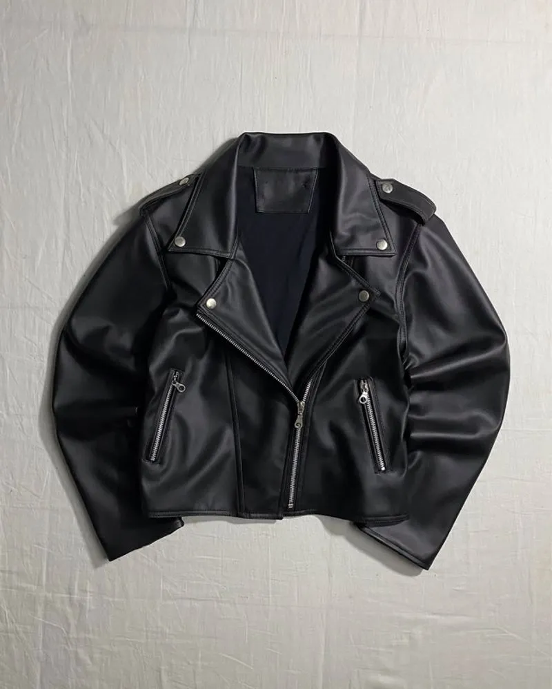 Y2K Biker Leather jacket Wanita black photo 1