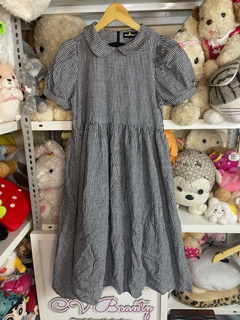 midi dress sailor lengan balon tartan baru photo 1