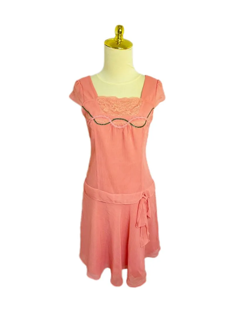 SOUP peach pink lace midi dress with bow detail photo 1