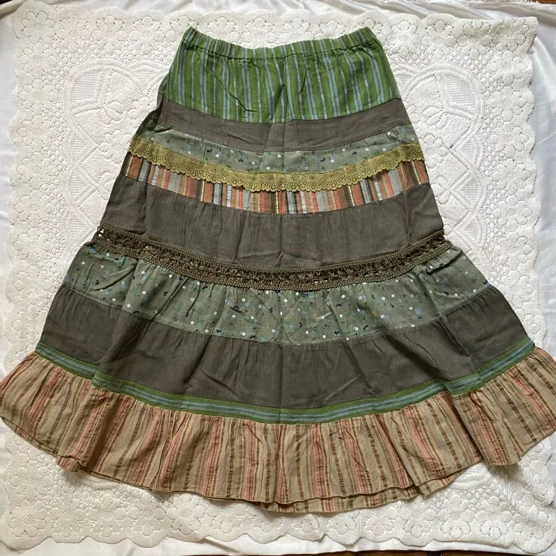 rvnariys green patchwork skirt photo 1