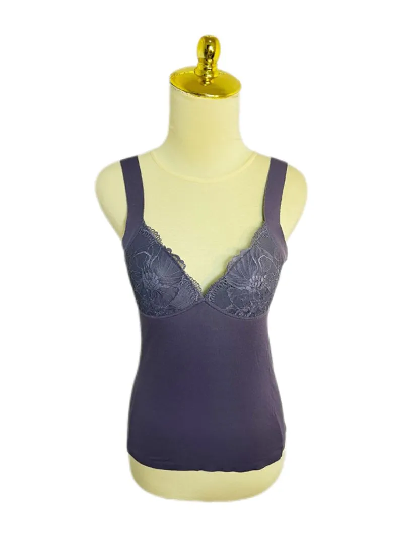 deep purple lace v neck backless tanktop bra photo 1