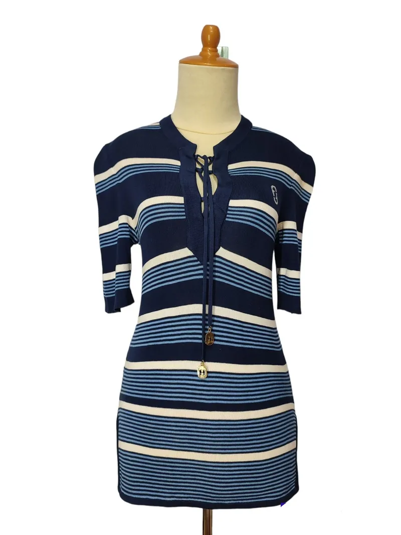 Vtg Salvatore Ferragamo Stripe Knit Tshirt photo 1