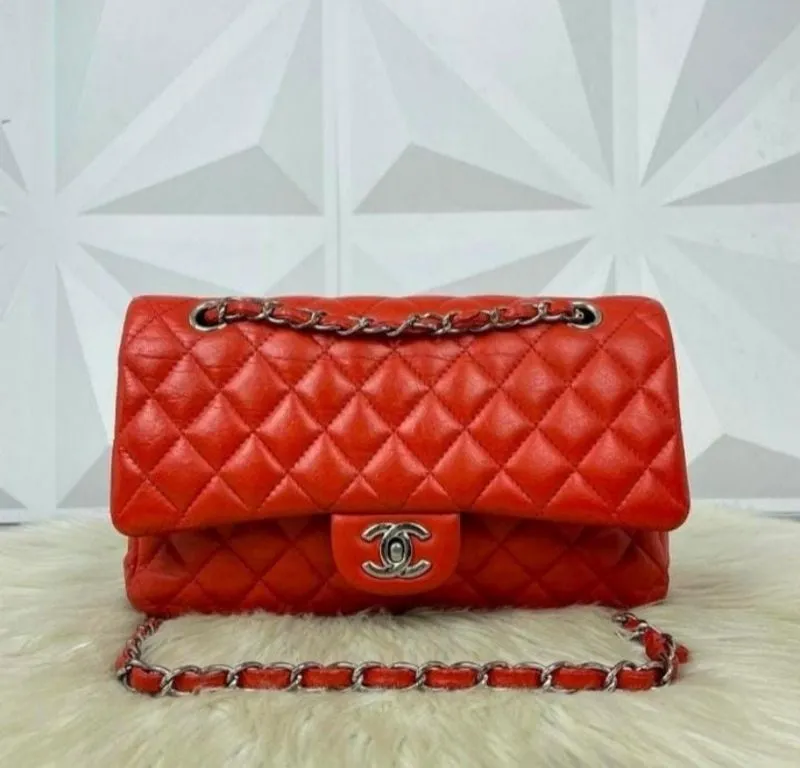 Nett Chanel Classic Medium Lambskin Double flap orange sling photo 1