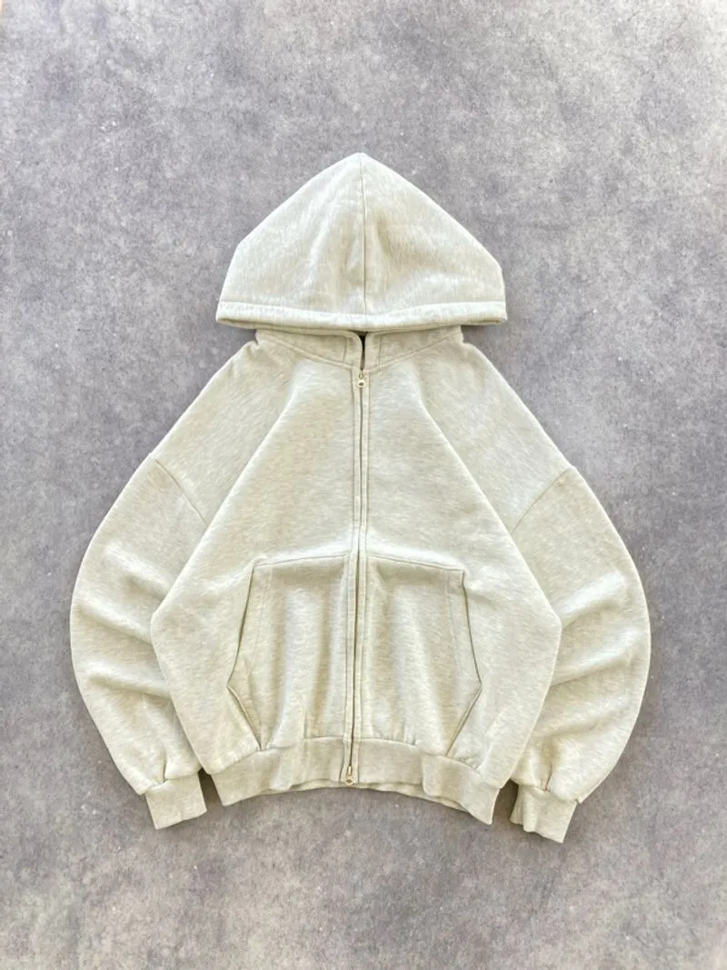 Broken White Blank Heavyweight Double Zip Up Hoodie photo 1