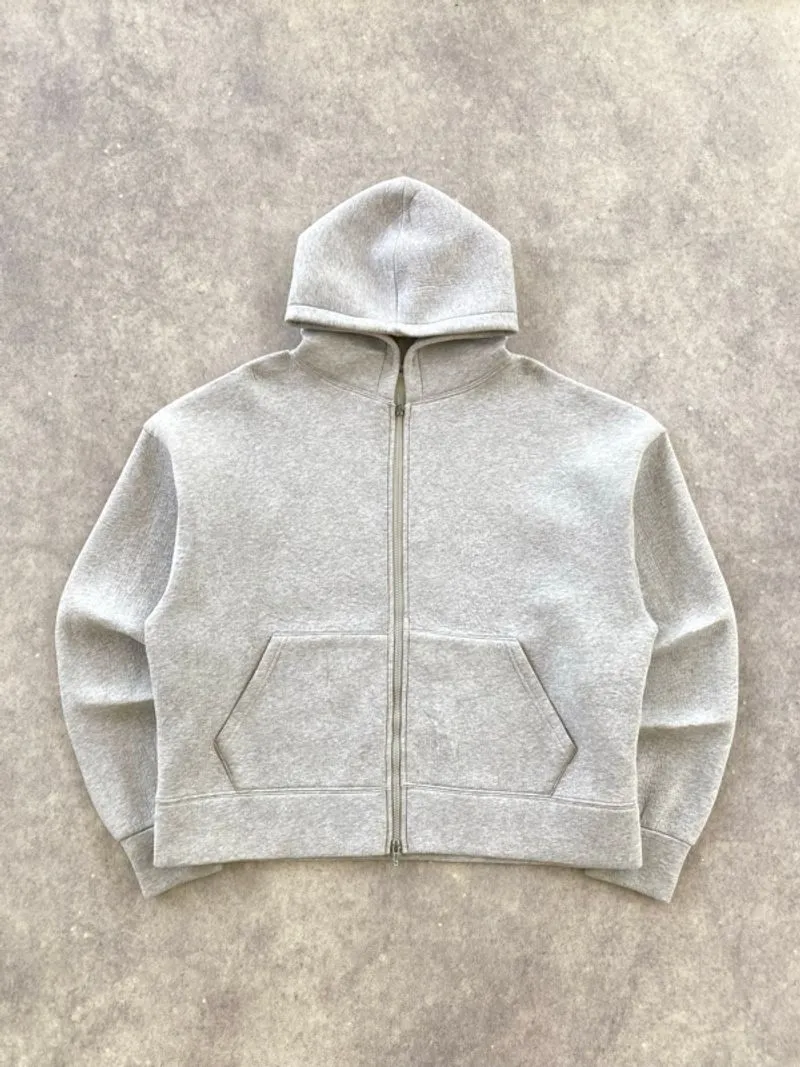 Boxy Grey Scuba Double Zip Up Hoodie photo 1
