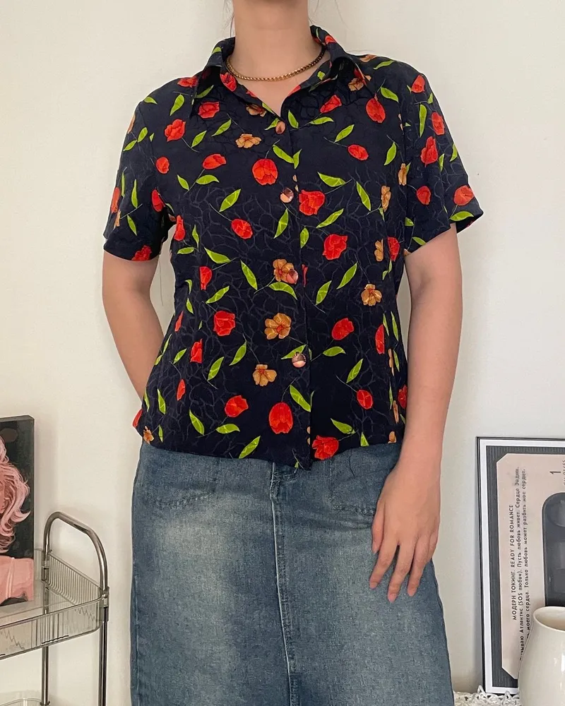 Vintage Shirt Wanita navy photo 1