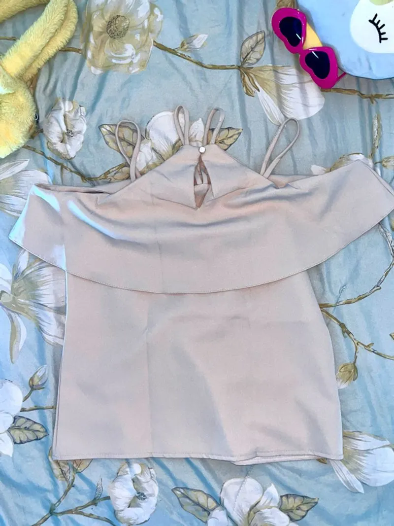 Nude Off-Shoulder Spaghetti Top photo 1