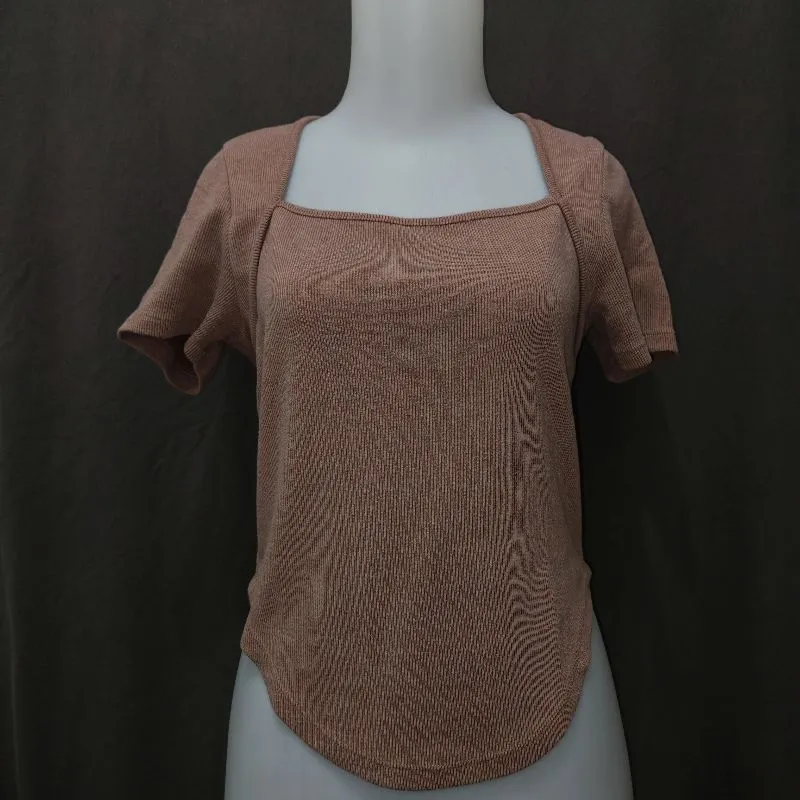 Square Neck Brown Knitted Crop Top photo 1