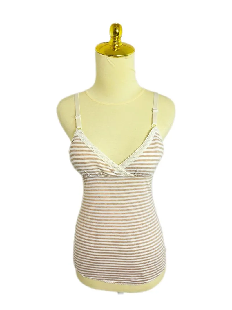 soft beige striped lace tanktop bra photo 1
