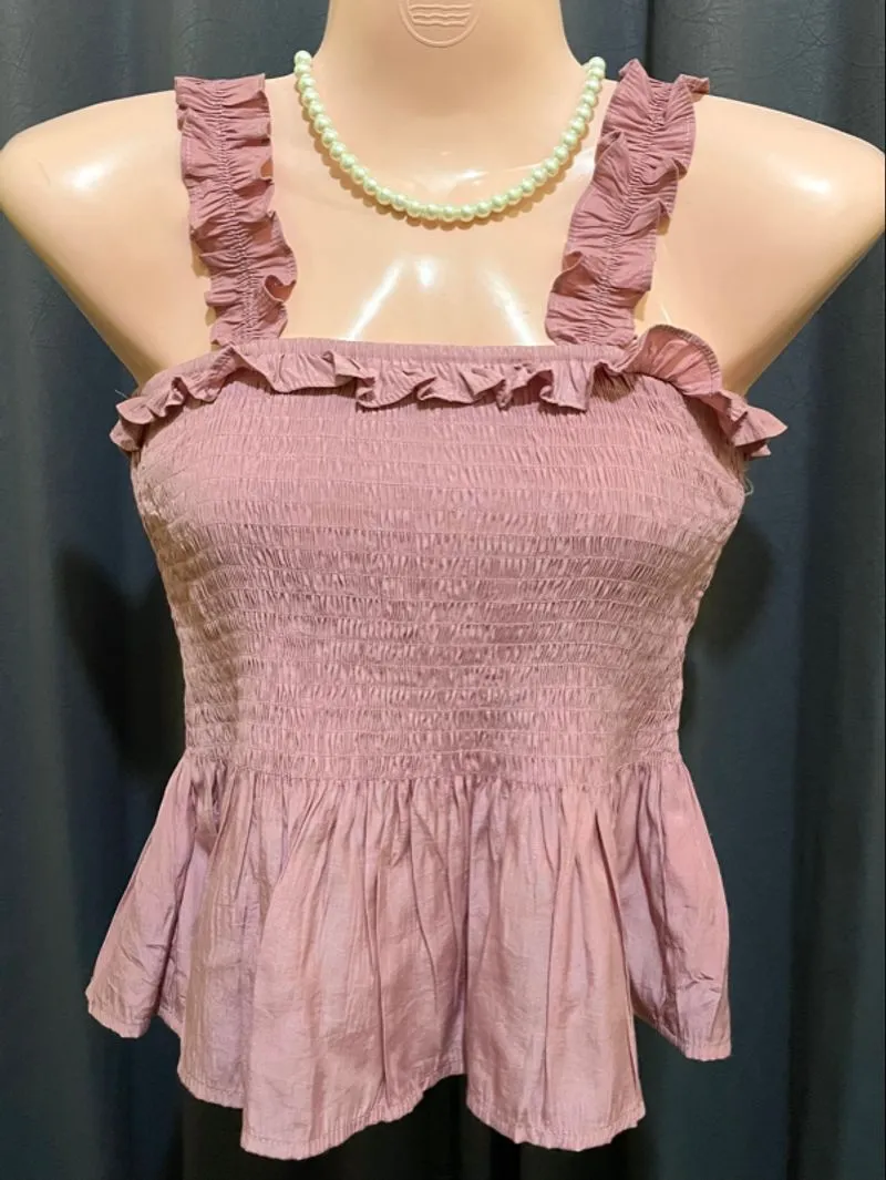 Korean Top Kerut Dada Crop Top Summer Top Cami Top photo 1