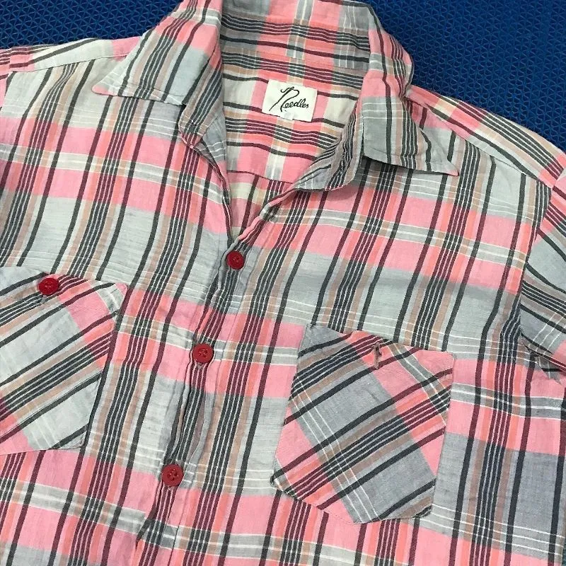 Vintage Needles nepenthes Japan Flannel Shirt plaid grey pin photo 1