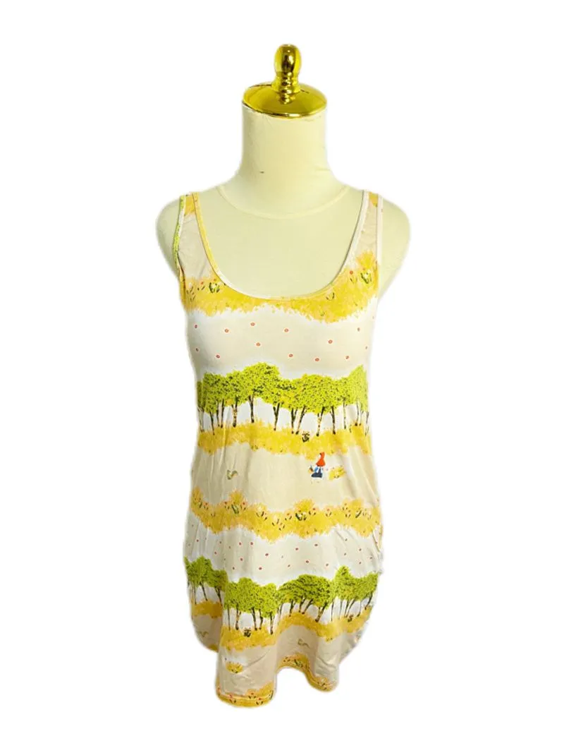UNIQLO yellow green forest scene print tanktop bra whimsical photo 1