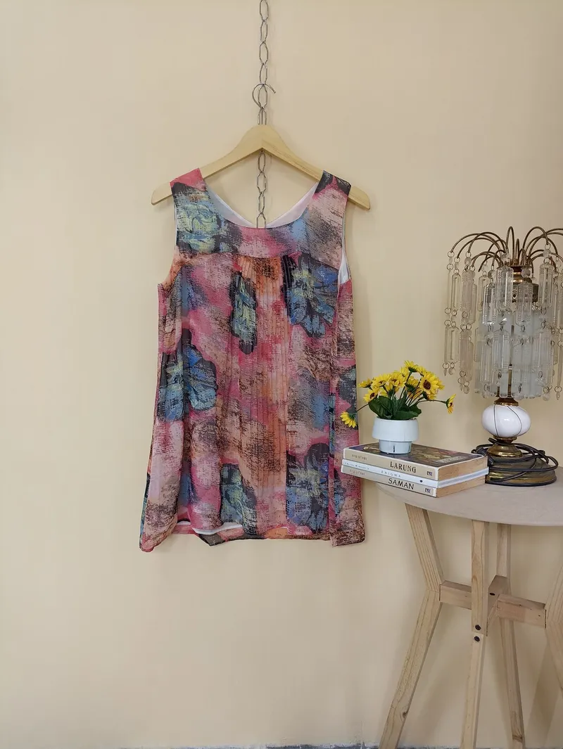 Vintage Minimalist Blouse Wanita green red pink blue yellow photo 1