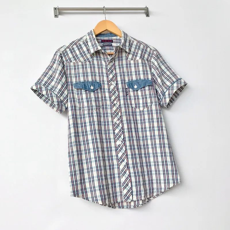 Blue Blue Japan Vintage Casual Casual shirt Pria white photo 1