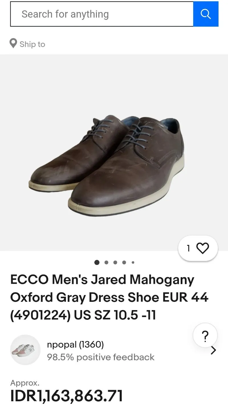Ecco mens Jared Mahogany Oxford Preloved