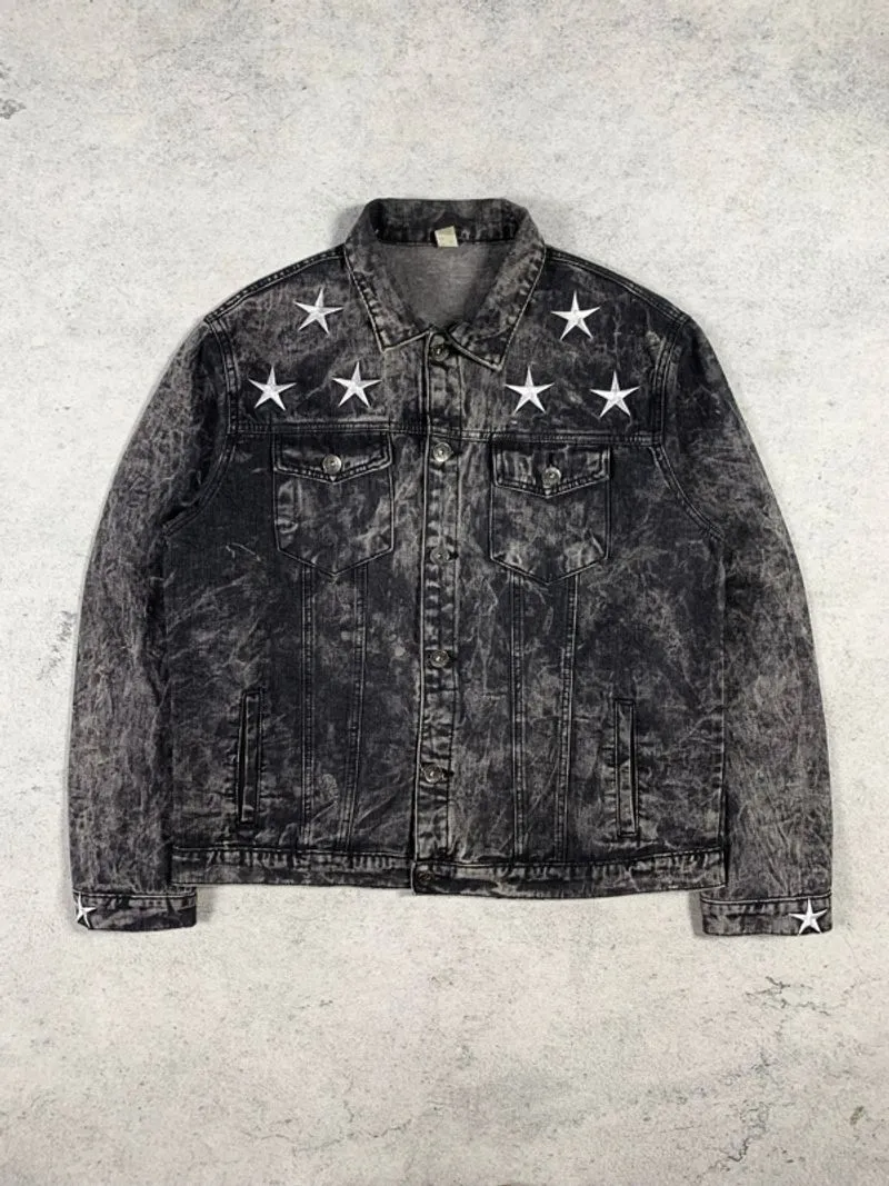 denim grey acid embordiery star jacket photo 1