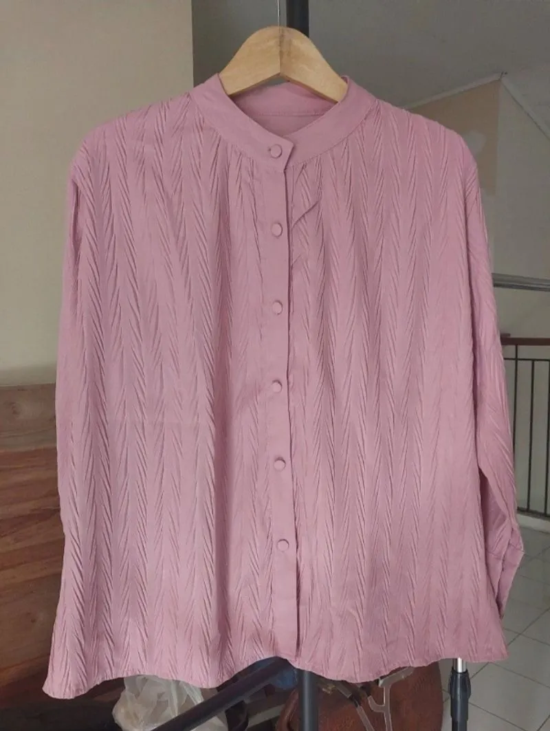 atasan blouse wanita kemeja pink rempel ld 103 cm photo 1