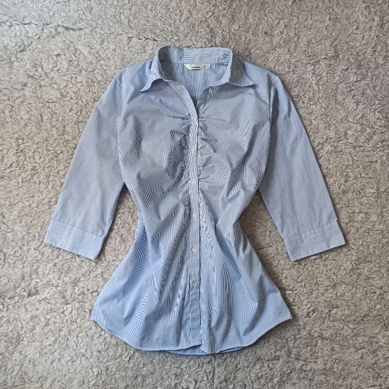 Blue Pinstripe Classic Blouse – Vintage Office Chic 💙 photo 1