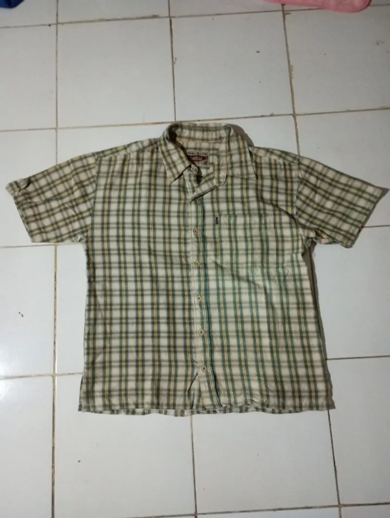 kemeja kotak lengan pendek Vintage GABRIELLE, Warna kalem photo 1