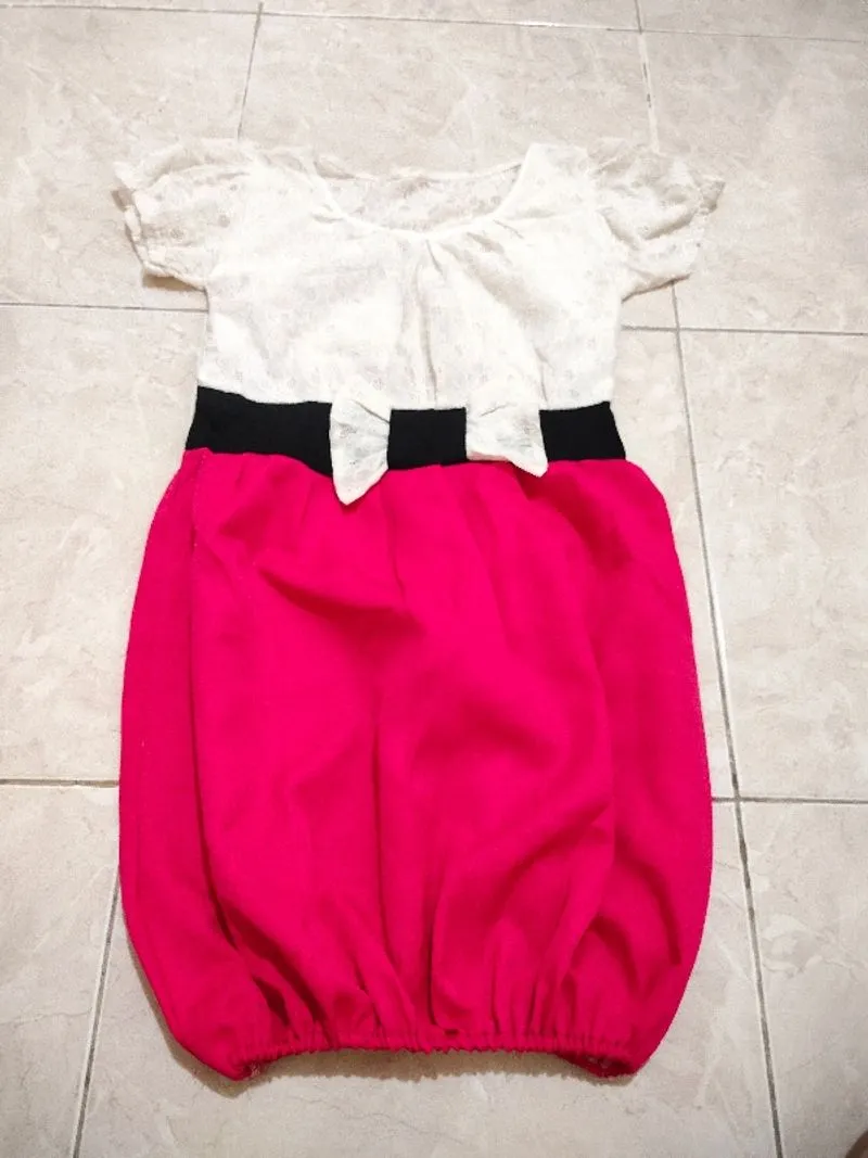 Dress cewek putih brukat less pink model balon photo 1