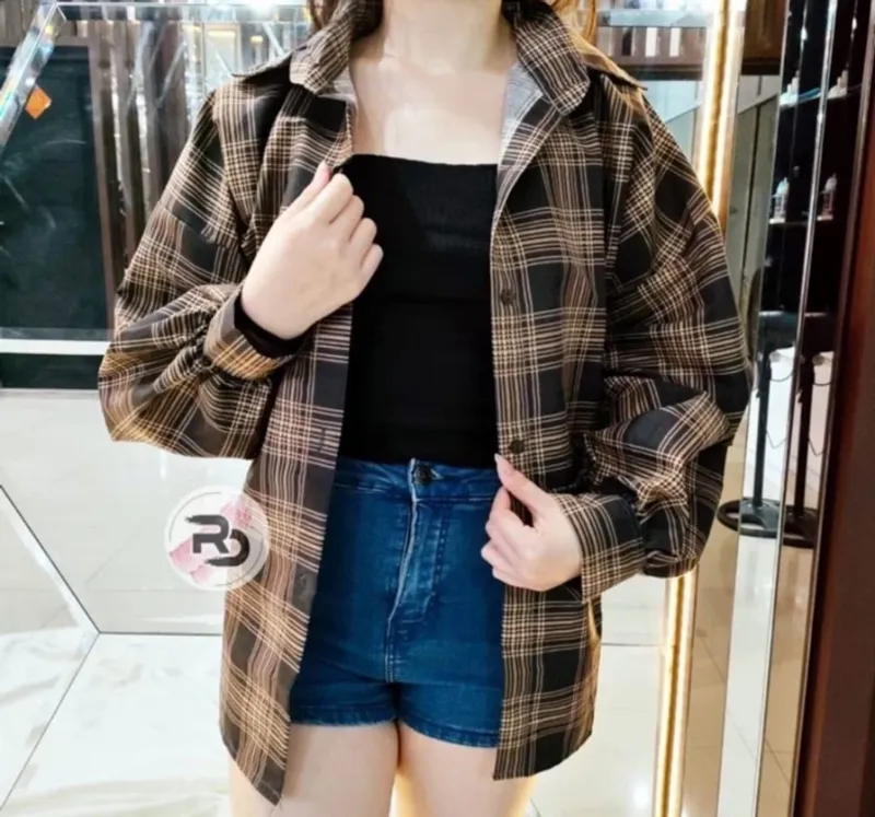 Vintage Minimalist Shirt Wanita brown photo 1