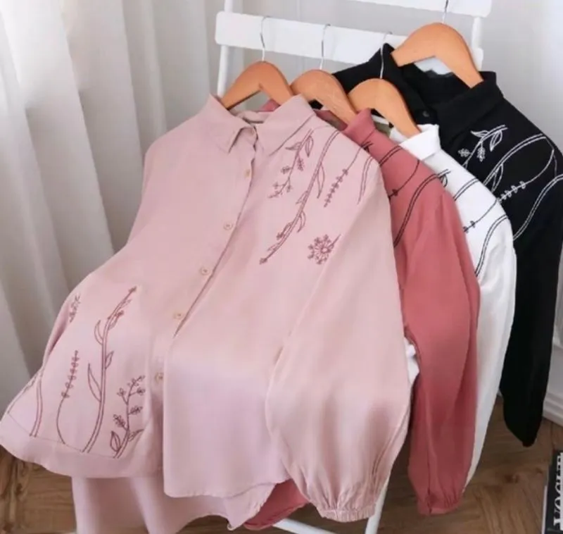 Blouse Bordir Rayon Twill Polos Atasan Wanita photo 1