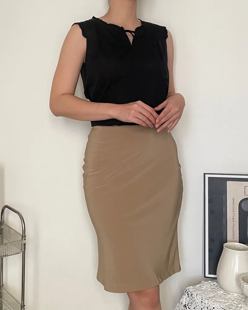 Vintage Y2K Mini skirt Wanita tan photo 1