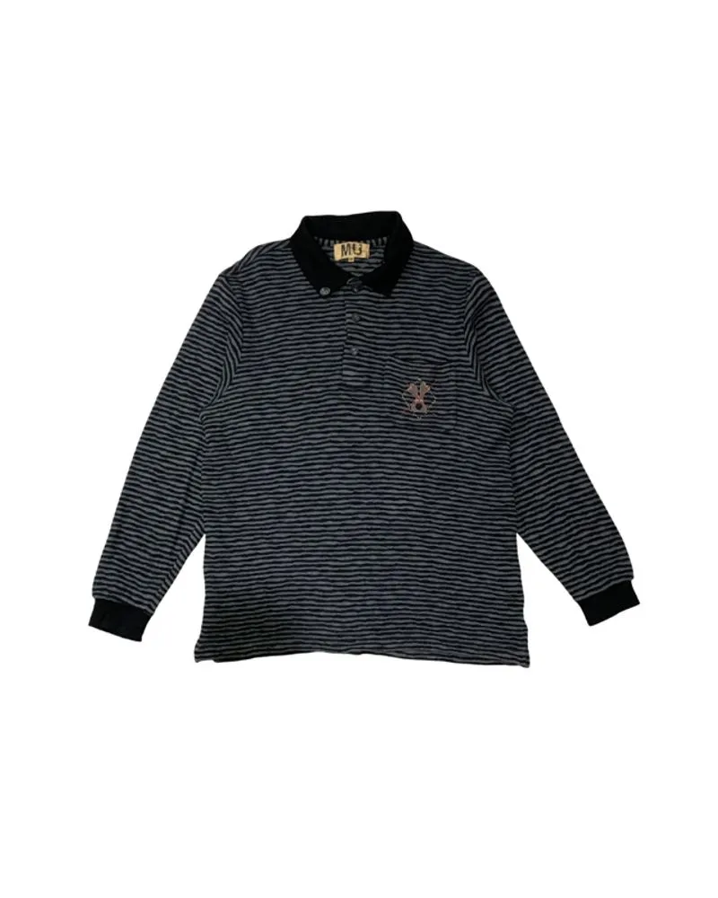 MU Striped Long Sleeve Polo Shirt Grey x Black  photo 1