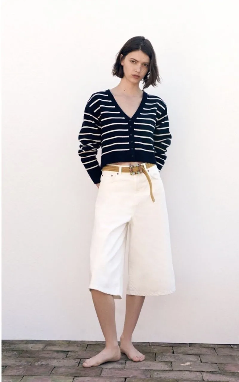 ZARA | Cardigan Zara Wanita Stripe Navy photo 1
