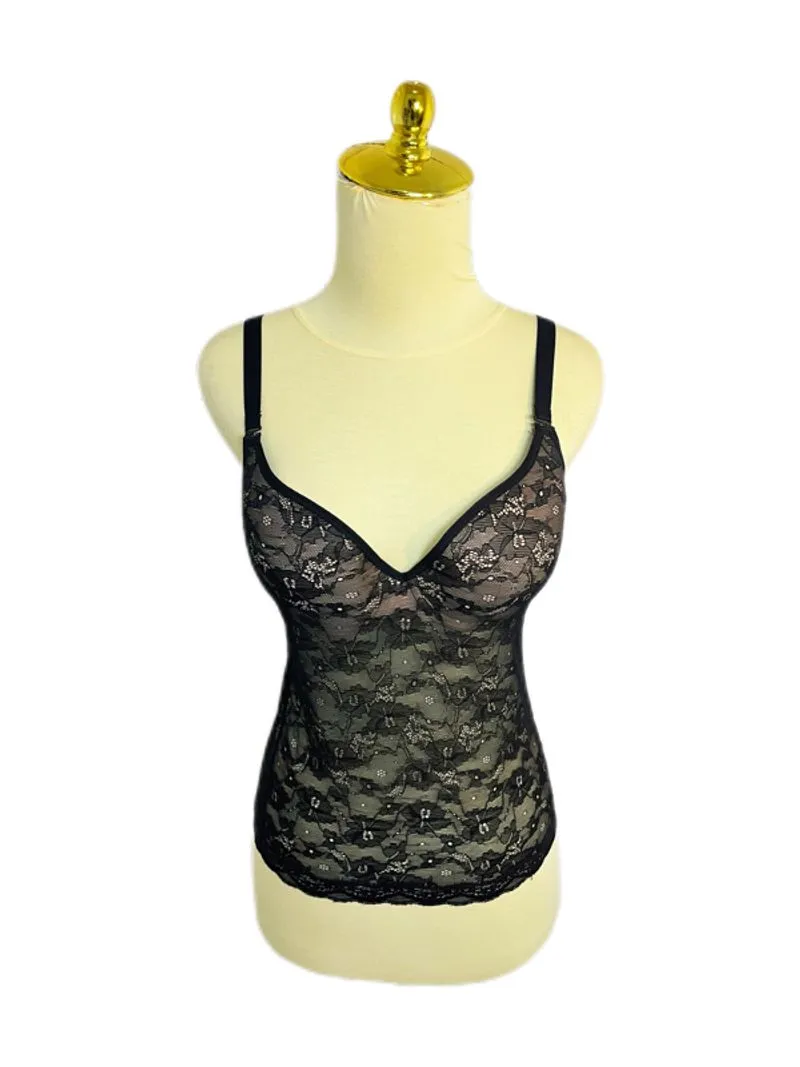 black floral lace sheer v neck tanktop bra lingerie photo 1