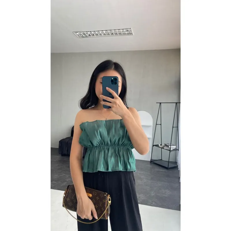 Casual Crop top Wanita green photo 1