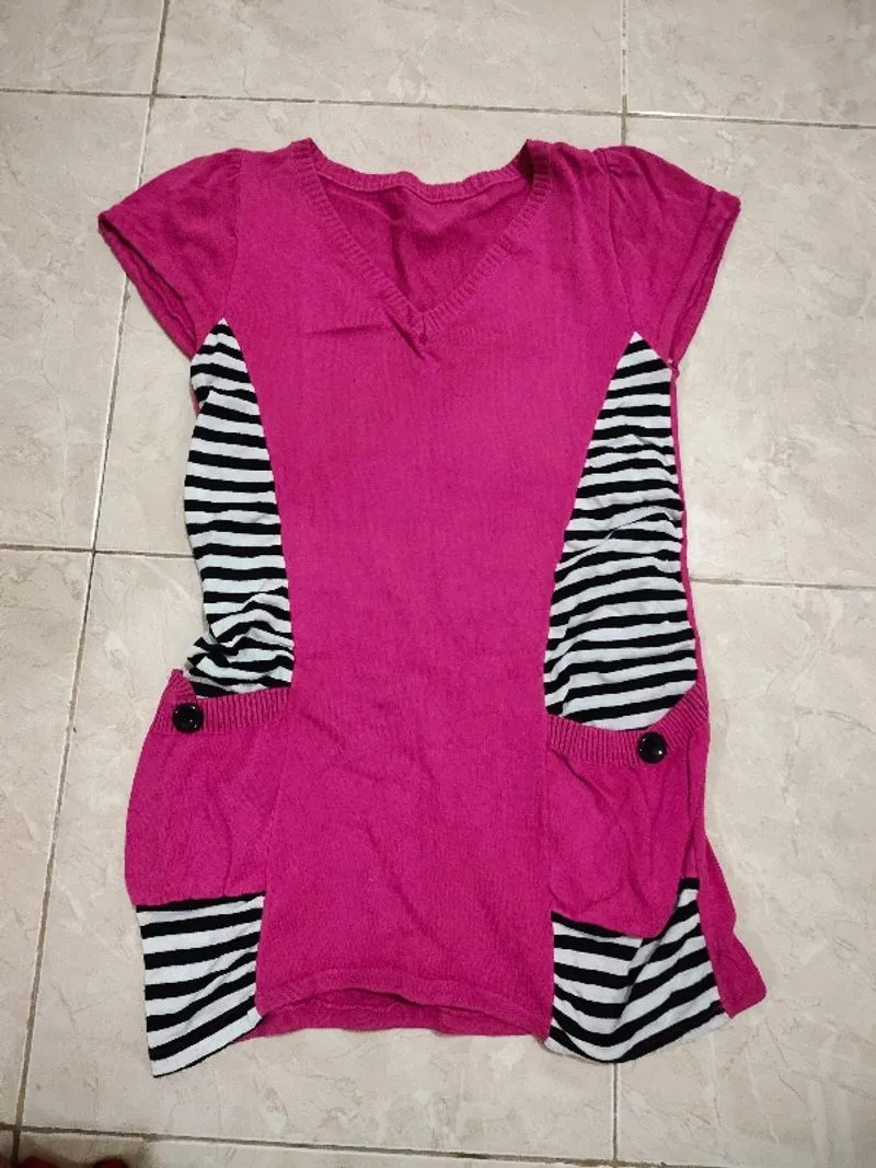 Baju cewek bahan rajut warna pink corak putih fit to M  photo 1