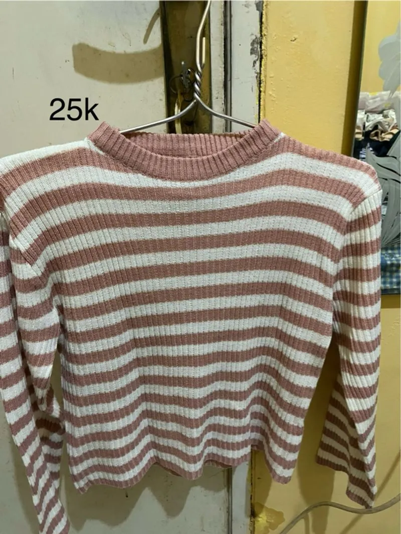 Sweater rajut salur pink putih photo 1