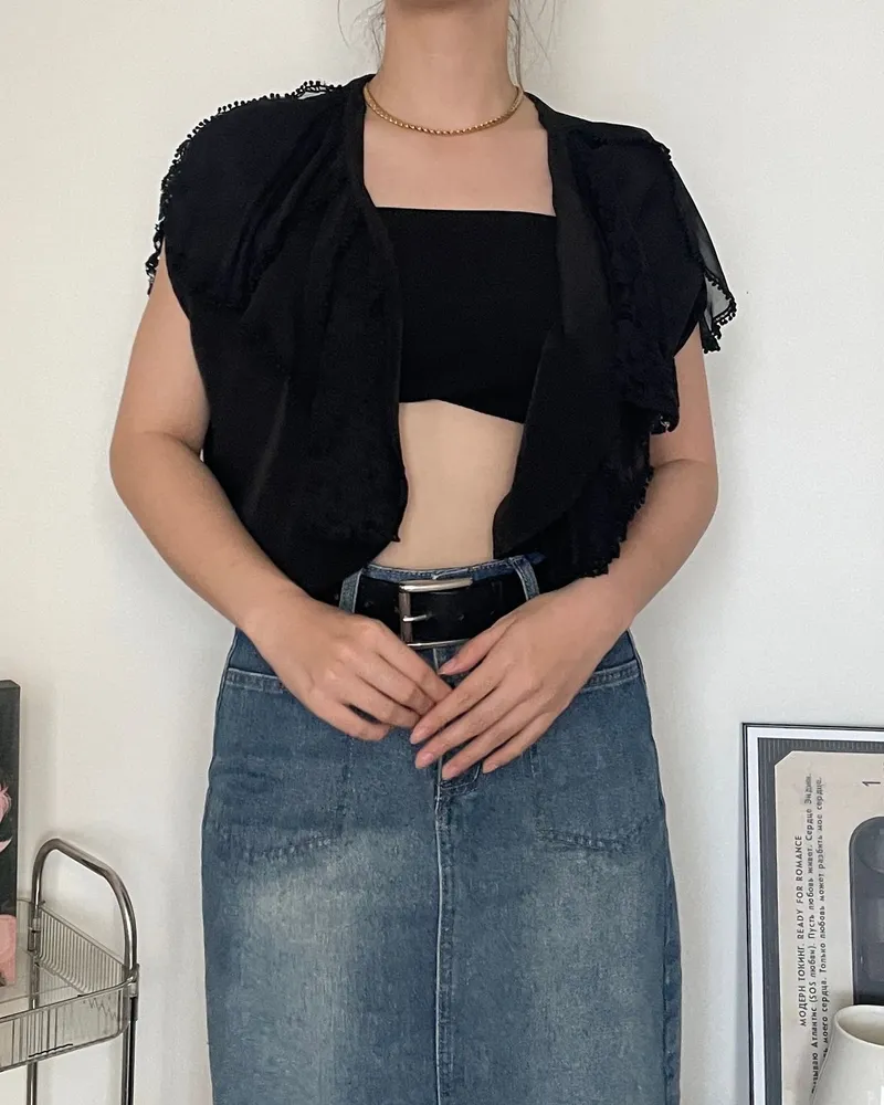Y2K Crop top Wanita black photo 1