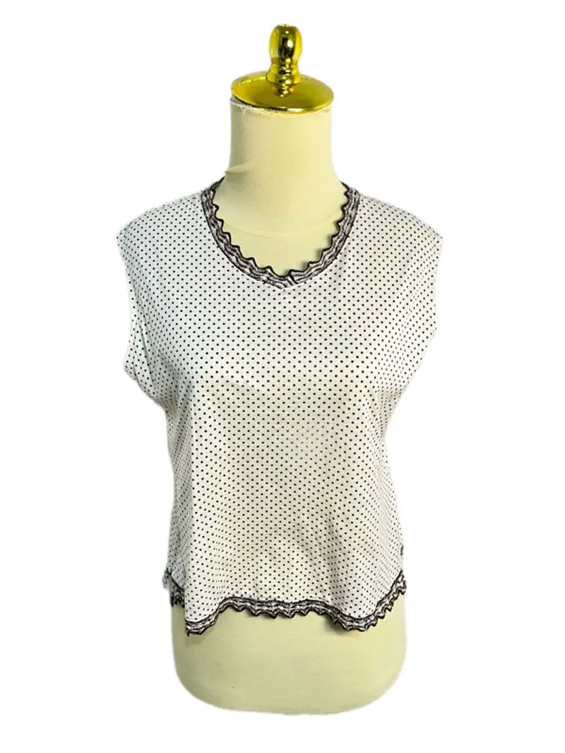 VENTICELLO white polka dot lace trim tanktop crop top photo 1