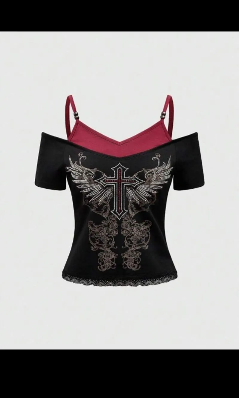 Romwe Emo Grunge Shirt Cropped Women's Y2K photo 1