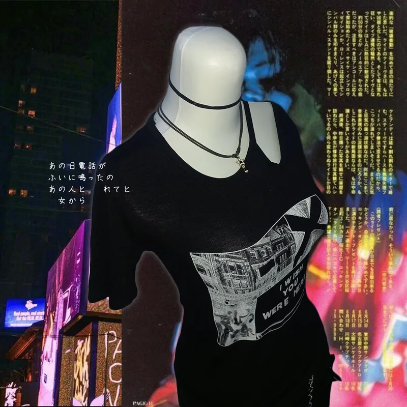 Y2K Grunge Crop top Wanita black photo 1