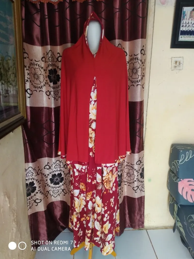Vintage Babydoll dress Wanita burgundy green orange photo 1