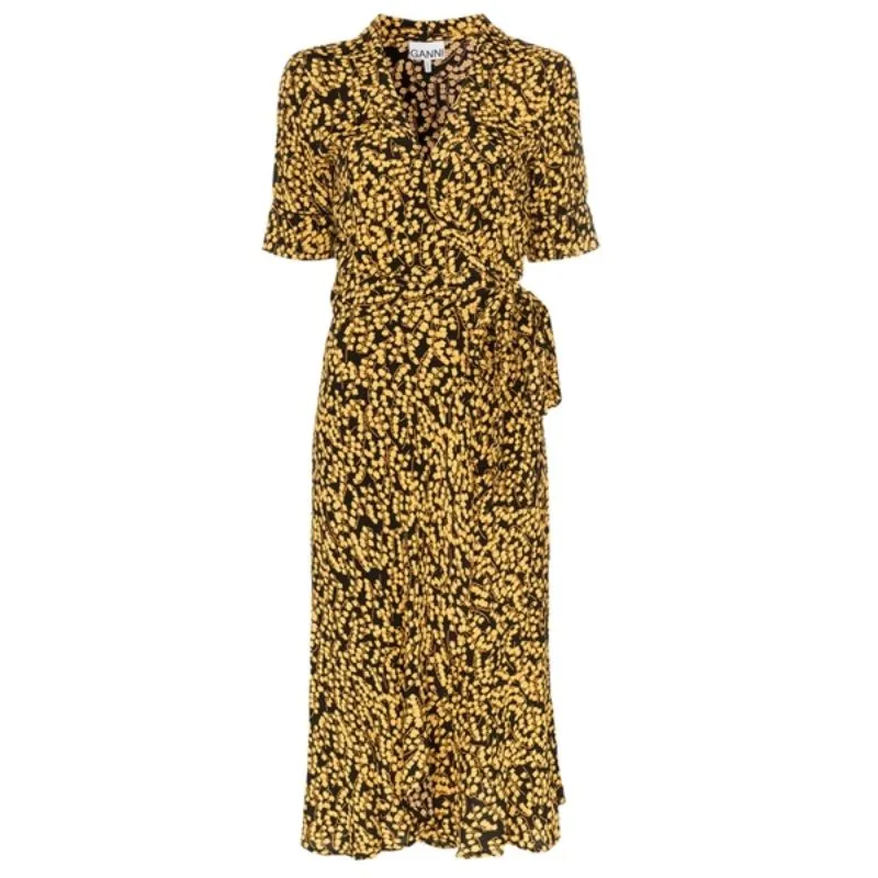 GANNI GOLDSTONE FLORAL PRINT CREPE WRAP MIDI DRESS photo 1