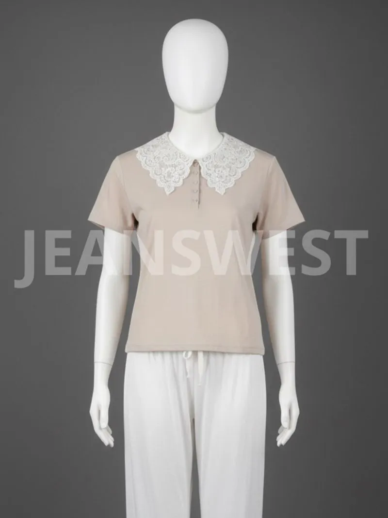 Soft Beige Lace Collar Shirt— Vintage Cute Vibe photo 1